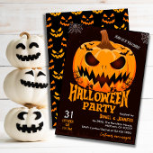 Fiery Pumpkin Jack o lantern bats Spooky Halloween 招待状