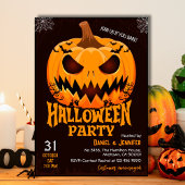 Fiery Pumpkin Jack o lantern bats Spooky Halloween 招待状