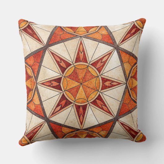 Fiery Red and Orange Starburst - Geometric Mosaic クッション (裏面)