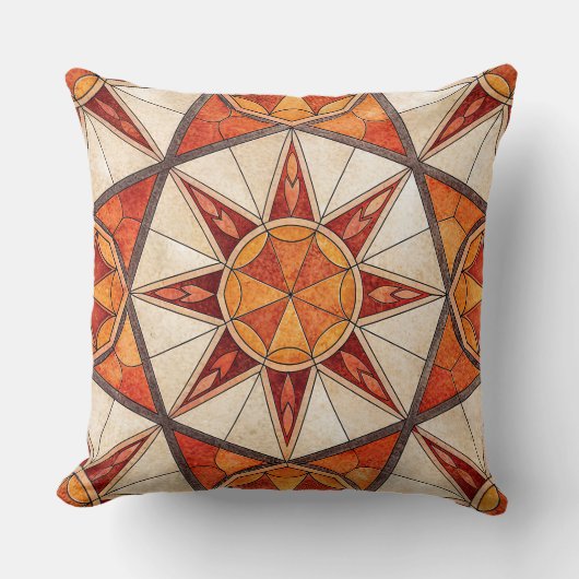 Fiery Red and Orange Starburst - Geometric Mosaic クッション (正面)
