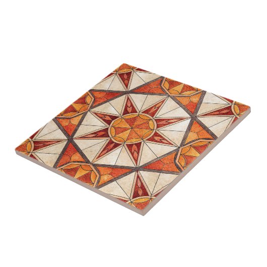 Fiery Red and Orange Starburst - Geometric Mosaic タイル (側面)