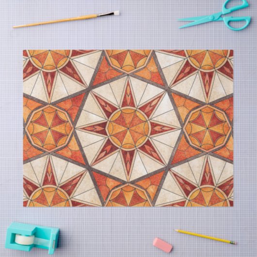 Fiery Red and Orange Starburst - Geometric Mosaic 薄葉紙 (クラフト)