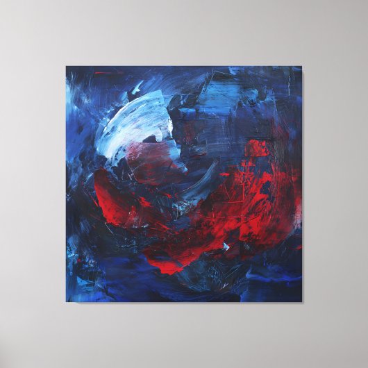 Fiery Red Blue Bold Abstract Wall Art キャンバスプリント (正面)
