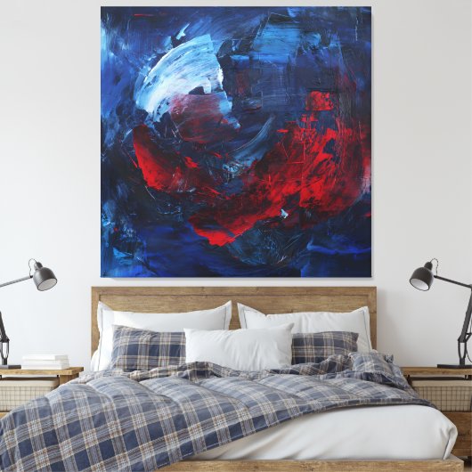 Fiery Red Blue Bold Abstract Wall Art キャンバスプリント (インサイチュ (寝室))