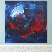 Fiery Red Blue Bold Abstract Wall Art キャンバスプリント (インサイチュ (ウッドフロア))