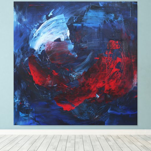 Fiery Red Blue Bold Abstract Wall Art キャンバスプリント (インサイチュ (ウッドフロア))