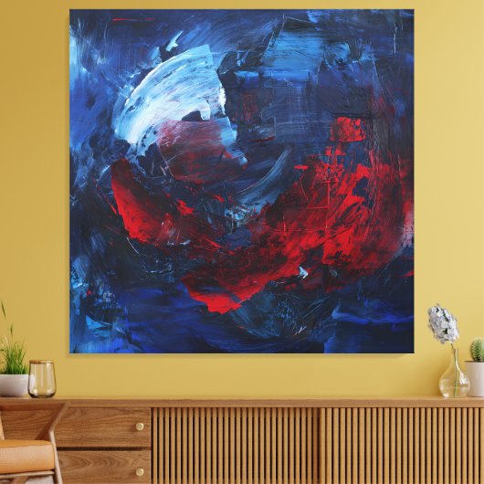 Fiery Red Blue Bold Abstract Wall Art キャンバスプリント (インサイチュ (リビング))