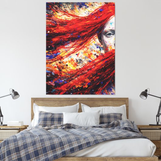 Fiery Red Hair Woman Abstract Portrait Impasto キャンバスプリント (インサイチュ (寝室))