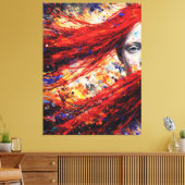 Fiery Red Hair Woman Abstract Portrait Impasto キャンバスプリント (インサイチュ (リビング))