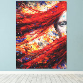 Fiery Red Hair Woman Abstract Portrait Impasto キャンバスプリント (インサイチュ (ウッドフロア))