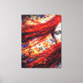 Fiery Red Hair Woman Abstract Portrait Impasto キャンバスプリント (正面)