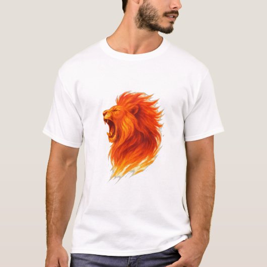 Fiery Roaring Lion Head Illustration Tシャツ (正面)