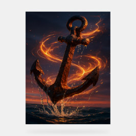 Fiery Rustic Anchor – Nautical Fantasy Wall Art アクリルサイン