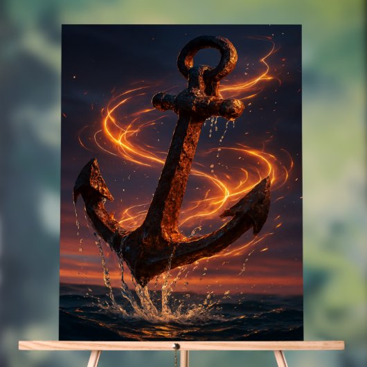 Fiery Rustic Anchor – Nautical Fantasy Wall Art アクリルサイン (ニュートラル)