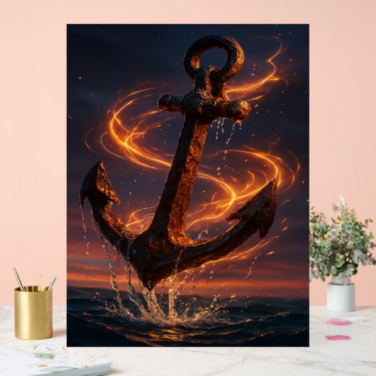 Fiery Rustic Anchor – Nautical Fantasy Wall Art アクリルサイン (ウェディング)