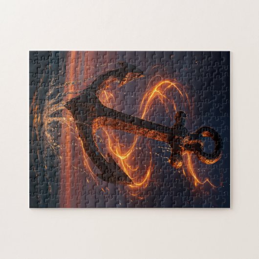 Fiery Rustic Anchor – Nautical Fantasy Wall Art ジグソーパズル (横)