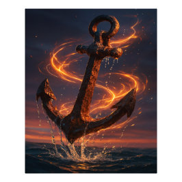 Fiery Rustic Anchor – Nautical Fantasy Wall Art フォトプリント