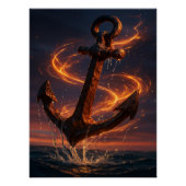 Fiery Rustic Anchor – Nautical Fantasy Wall Art ポスター (正面)