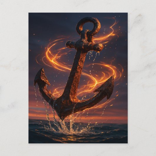Fiery Rustic Anchor – Nautical Fantasy Wall Art ポストカード (正面)