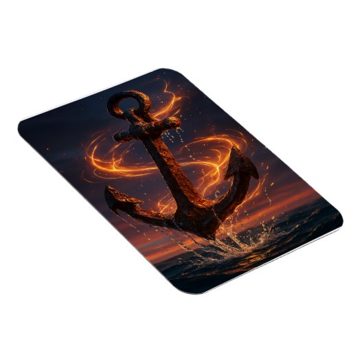Fiery Rustic Anchor – Nautical Fantasy Wall Art マグネット (右側)