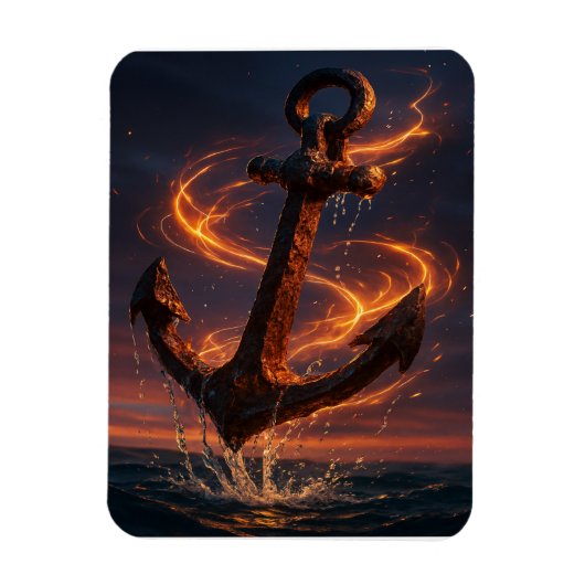 Fiery Rustic Anchor – Nautical Fantasy Wall Art マグネット (縦)