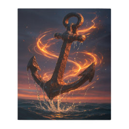 Fiery Rustic Anchor – Nautical Fantasy Wall Art メタルプリント