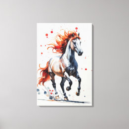 Fiery Spirit - Majestic Horse Watercolor Art  キャンバスプリント