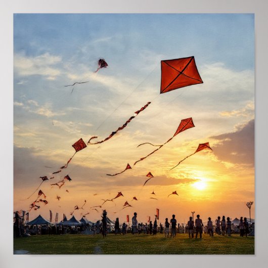 Fiery Sunset Kites - Festival Silhouettes ポスター (正面)