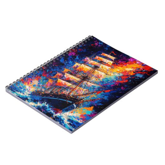 Fiery Sunset Tall Ship Abstract Painting Nautical  ノートブック (左側)