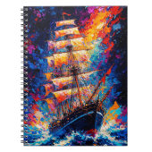 Fiery Sunset Tall Ship Abstract Painting Nautical  ノートブック (正面)