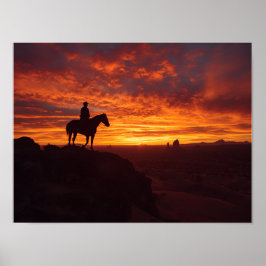 Fiery Texas Sunset Poster - Lone Rider Western ポスター