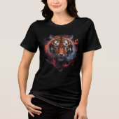 Fiery Tiger Face in Smoke and Flame Art トライブレンドＴシャツ (正面)