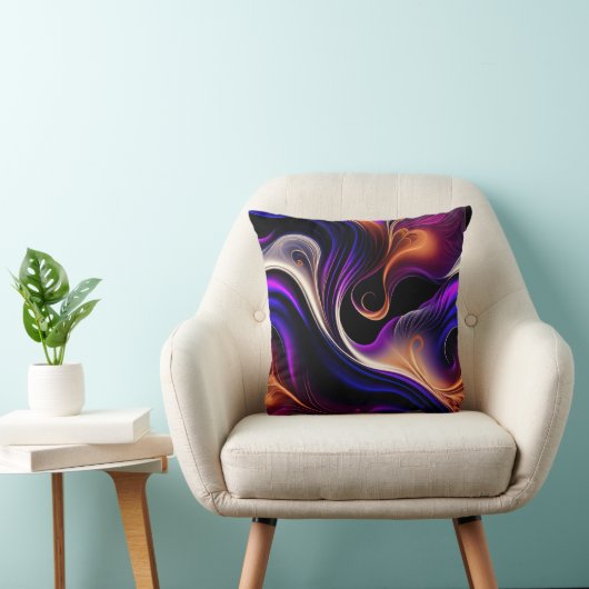 Fiery Waves - Bold Purple, Orange - Gold Abstract クッション (椅子)