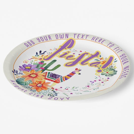 FIESTAドラマ ラマ フォークアート フラワーズ カスタム ペーパープレート (アングル)