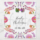 FIESTAパートリーパーソナライズされたウェアフォークアートフラワーズ ワインラベル (シングルラベル)