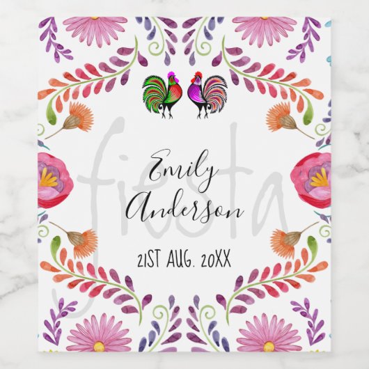 FIESTAパートリーパーソナライズされたウェアフォークアートフラワーズ ワインラベル (シングルラベル)