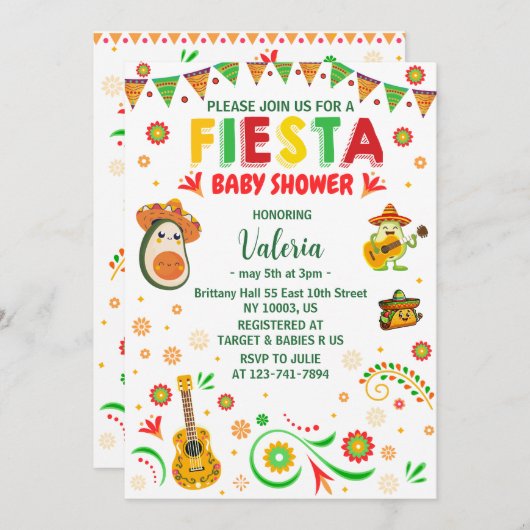 fiestaベビーシャワーメキシコフォーク 招待状 (正面/裏面)