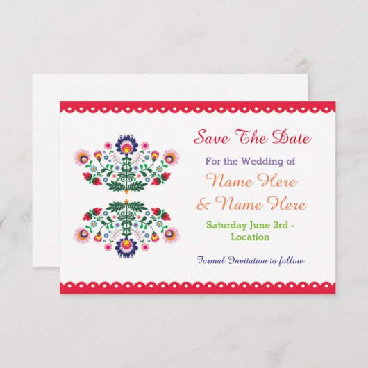 Fiestaメキシコのフローラ結婚式の招待の日付を保存 セーブザデート (正面/裏面)