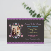 Fiestaメキシコのフローラ結婚式の招待の日付を保存 セーブザデート (スタンド正面)