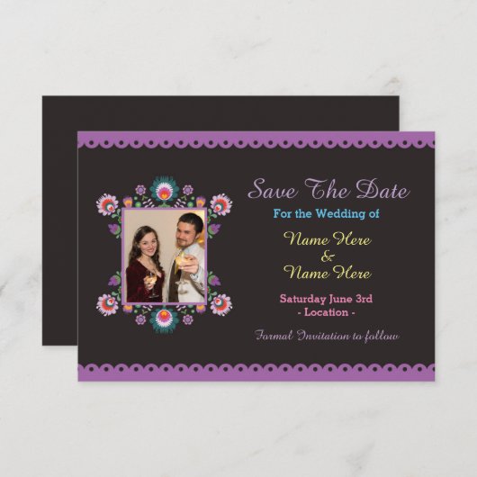 Fiestaメキシコのフローラ結婚式の招待の日付を保存 セーブザデート (正面/裏面)