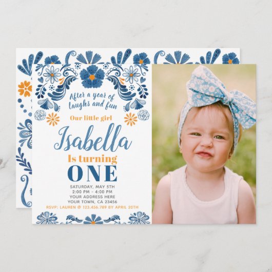 Fiesta誕生日招待状と写真 招待状 (正面/裏面)