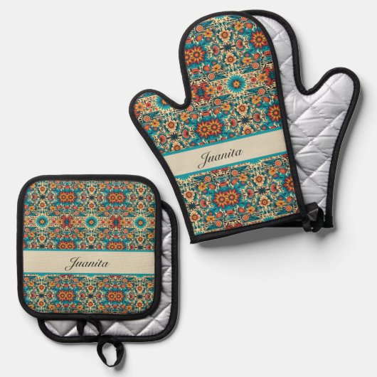 Fiesta開花のカスタマイズ 鍋つかみ&鍋敷きセット (正面/裏面)