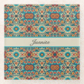 Fiesta開花、カスタマイズ可能 ガラスコースター (正面)