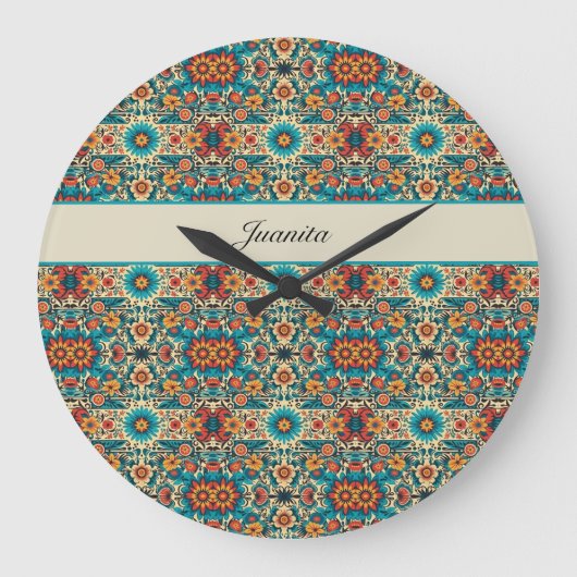 Fiesta開花、カスタマイズ可能 ラージ壁時計 (正面)