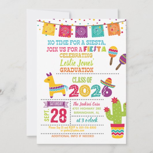 Fiesta 2026 Graduation Invitation - White 招待状 (正面)