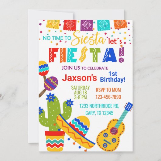 Fiesta boy birthday invitation, 1st birthday. 招待状 (正面)