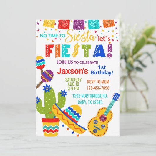 Fiesta boy birthday invitation, 1st birthday. 招待状 (スタンド正面)