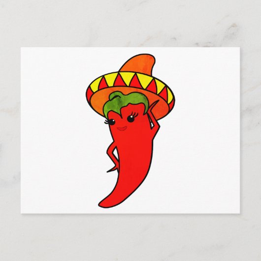 Fiesta Bridal Shower Kawaii Red Hot Pepper Diva ポストカード (正面)