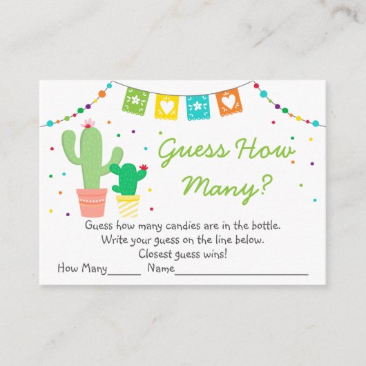 Fiesta Cactusは何人の赤ちゃんシャワーのゲームを推測 エンクロージャーカード (正面)