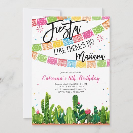 Fiesta Cactus Mexican Birthday Invitation 招待状 (正面)